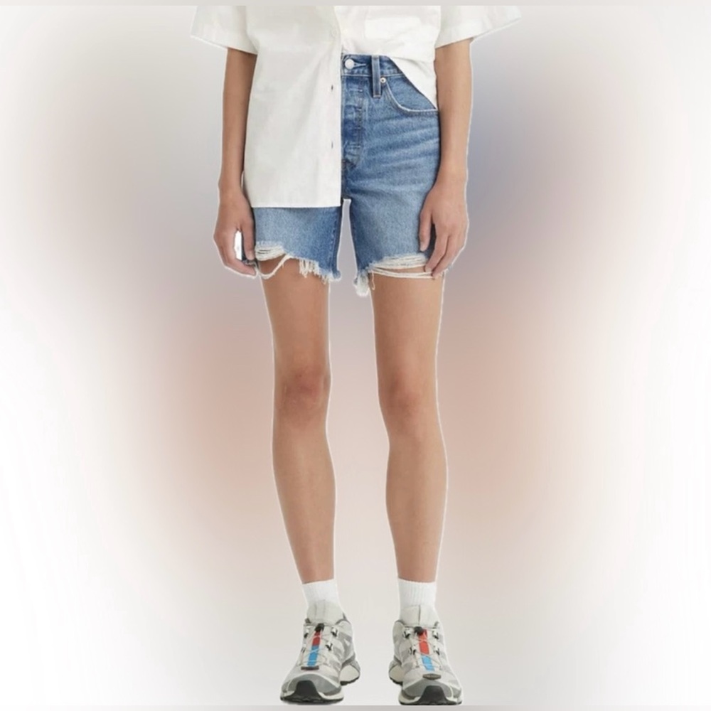 Levi's Light Blue Distressed Denim Jean Shorts